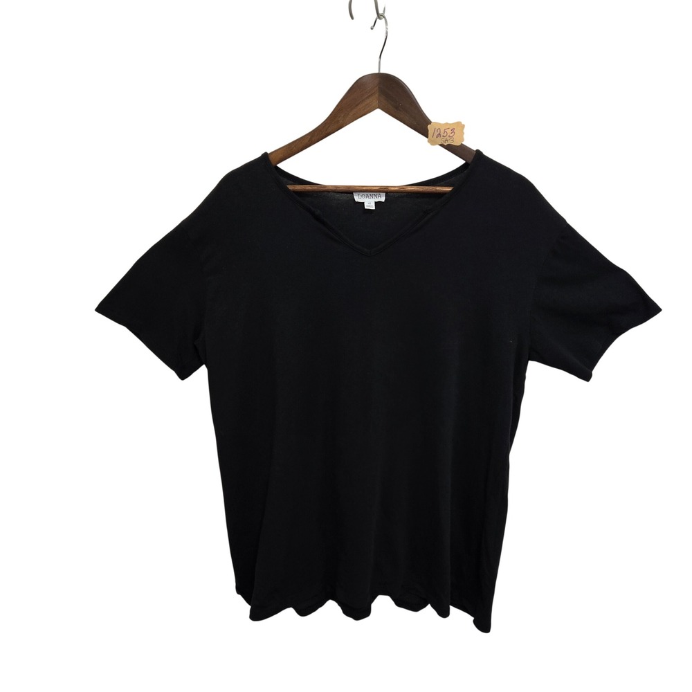 LOANNA Womens Black V-Neck Short‎ Sleeve Knit T-Shirt Plus Size 1X